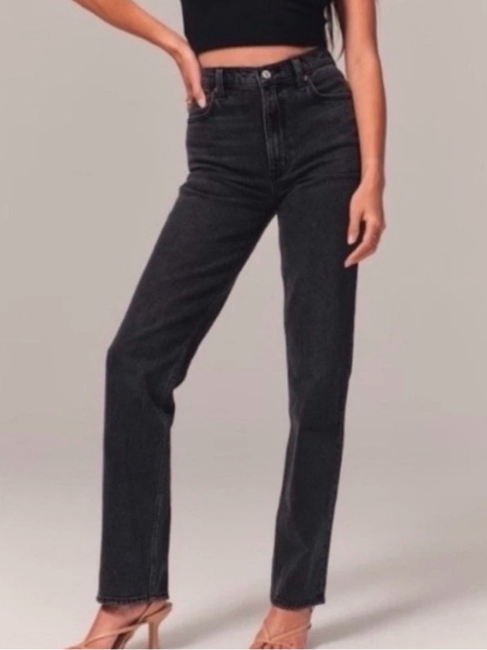 Abercrombie & Fitch The 90s Straight Ultra High Rise Raw Hem Jeans Black 25 0R